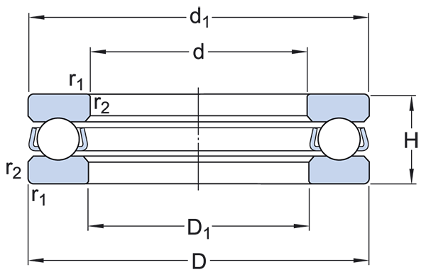 SKF 51110 Eksenel Bilyalı Büte Rulman Teknik Çizimi